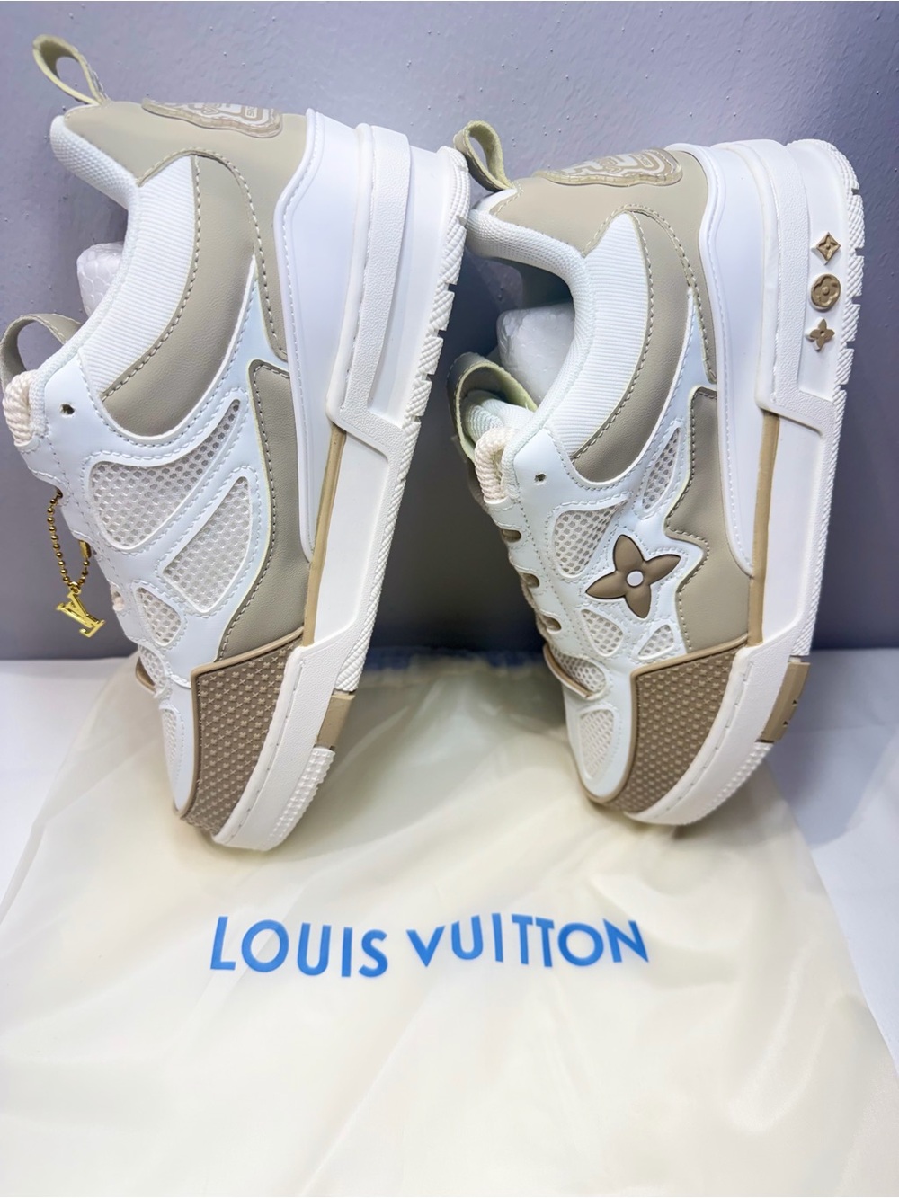 Louis Vuitton White & Taupe Chunky Low-Top Sneakers - Picture 7 of 8